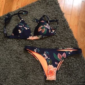 Floral Blue & Orange Triangl Bikini Set